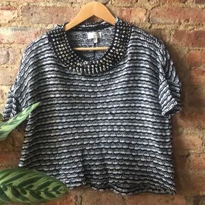 Zara studded neck black and white sweater